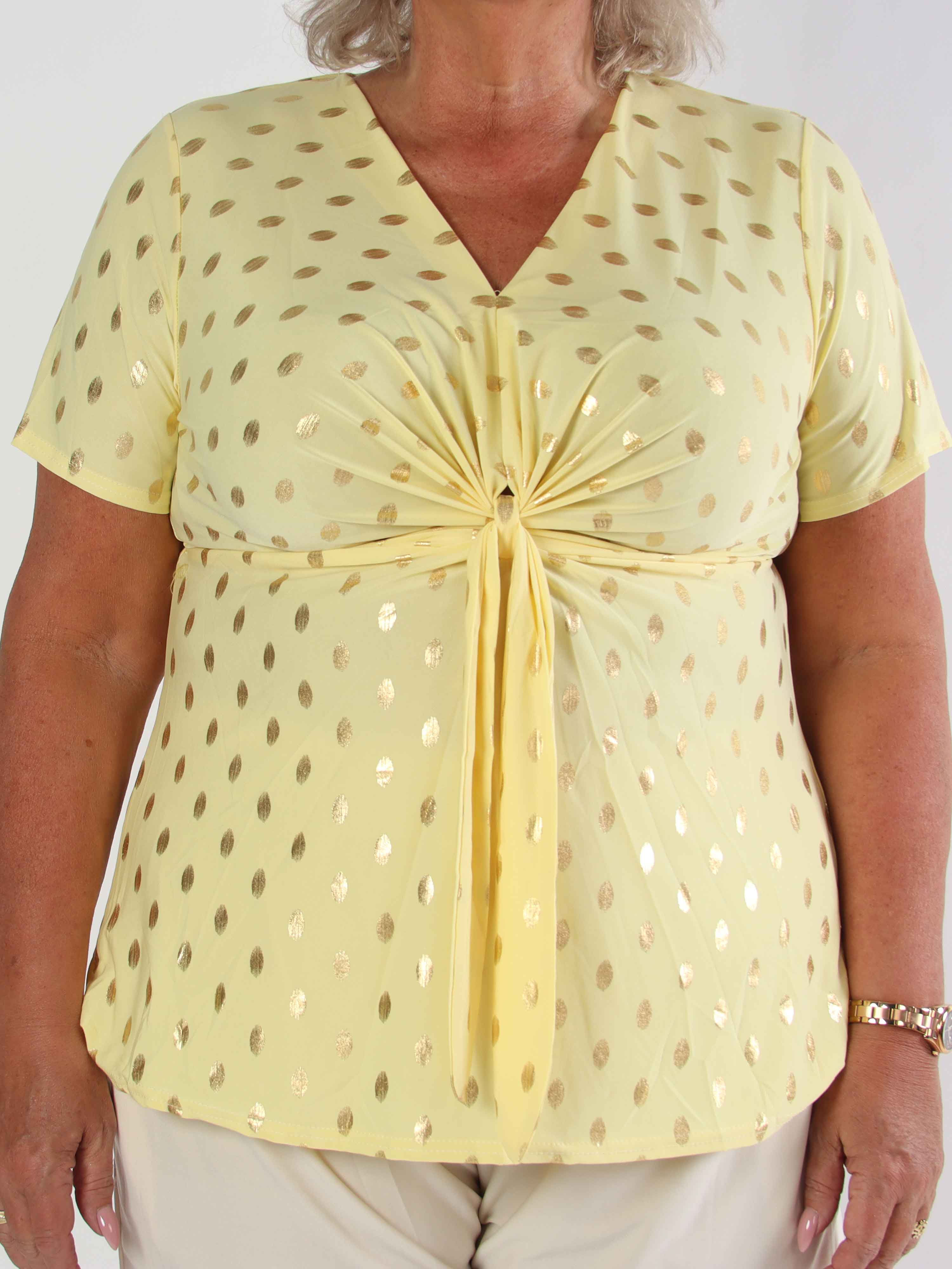 Molly Dot Shirt - Elastisk plus size blue med fin knudedetalje foran